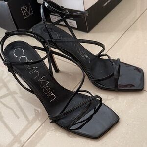 Calvin Klein Glossy Black Strappy Heels